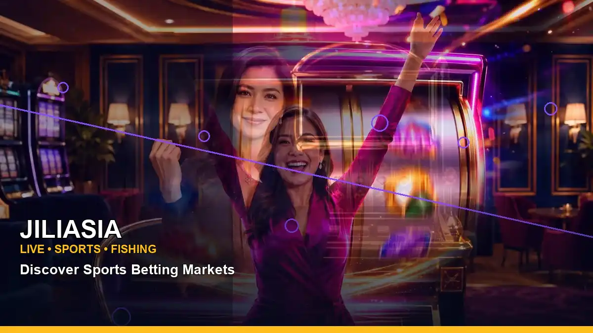 JILIASIA slot-game artwork featuring burst free spins and an adult Filipina casino host in a right-side close-up composition